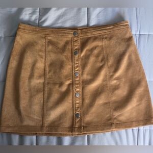 No Boundaries Button-Front Mini Skirt in Camel Brown